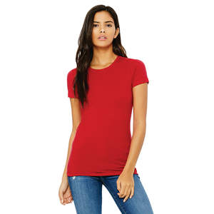 T-Shirt à bandes pour femmes, longueur plus longue, 100% Airlume, en coton peigné et à anneau, 32 simple, 4.2 oz, rouge, Slim - Product Image 1