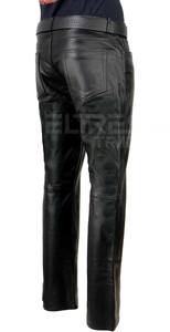 กางเกงหนังแท้ของผู้ชายกางเกง2025ลำลองมาใหม่กางเกงหนังลายทางทรงตรงโค้ง - Product Image 3