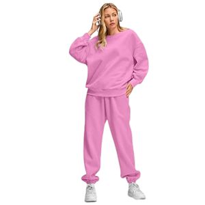 Pantalones de chándal holgados de 2 piezas de alta calidad y sudadera de gran tamaño para mujer Trajes de Salón de Otoño/Invierno con bolsillos de diseño tejido - Product Image 5