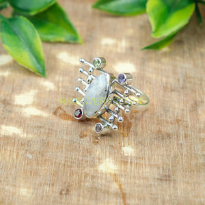 Bague en argent multi-pierres, bague multi-pierres, argent sterling 925, bague au design unique - Product Image 6