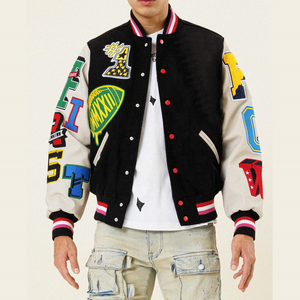 Veste OEM à patchs brodés avec logo personnalisé Veste Letterman Manteau de baseball Streetwear en cuir Blouson bombardier universitaire pour hommes - Product Image 6