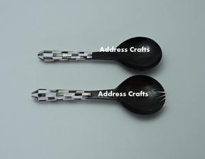 Vente chaude cuillère à salade en corne de buffle brillant serveur de salade couverts pour les fêtes ustensiles de cuisine fabriqués en Inde par adresse artisanat - Product Image 4