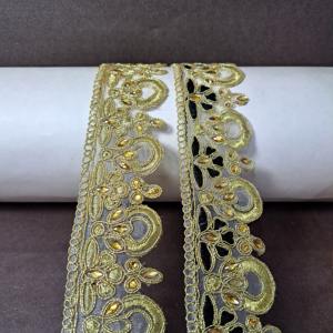 Red de poliéster suave secuencia metálica bordado rhinestone encaje tacto suave para ropa de novia Lehenga decoración para exportación a granel - Product Image 2