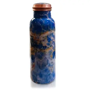 Pure Copper Printed Water Bottle with Aqua Blue Marble Design Drinkware & Storage Purpose With Ayurvedic Health Benefits