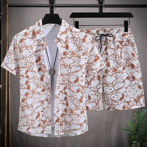 Conjunto de playa informal de verano 2025 para hombre, camisa de manga corta con una botonadura, pantalones cortos a prueba de viento de talla grande para vacaciones, atuendo de viaje - Product Image 3