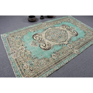 Alfombra clásica de lana verde Beige de 5,2x8,9 pies Vintage turco área grande rectángulo Patchwork diseño abstracto látex para uso en pasillo - Product Image 2