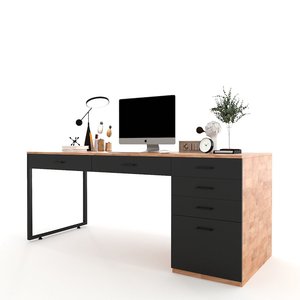 Executive <b>Solid</b> <b>Wood</b> Minimalist <b>Desk</b> 180x70cm with Integrated Cabinet for Office & Home Use-BGD68048 - Product Image 2