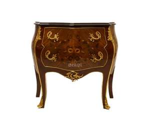 Consola Clásica Curva de Madera con Diseño Incrustado y Detalles Dorados, Elegante Consola de Lujo para Decoración de Interiores - Product Image 1