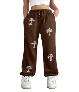 Rhinestone Chain Tassel Customized Color Worsted Wide Leg Mid <b>Waist</b> Anti-Wrinkle Waterproof <b>Elastic</b> <b>Waist</b> <b>Trousers</b> - Product Image 2