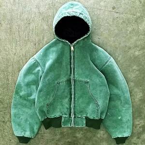 Custom Quality Vintage Oversized Distressed Sweatshirt Acid Washed Hoodie Drawstring Embroidered Sun Faded <b>Denim</b> <b>Jacket</b> Hoodie - Product Image 4