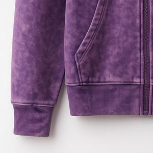 Ensemble pantalon de survêtement en coton épais et sweat à capuche zippé avec applique brodée à l'acide personnalisée - Product Image 4
