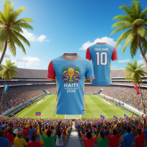 Maglia da tifoso di calcio Haiti 2026 WC, colori bandiera Caraibi, T-shirt unisex, regalo per i tifosi dei tornei internazionali - Product Image 3
