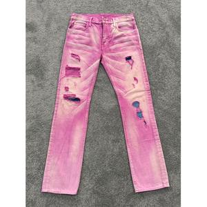 Pantalones Vaqueros de Mezclilla para Hombre, Nuevos, Personalizados, de Alta Calidad, con Parches, Lavado Enzimático, Desgastados, Rectos - Product Image 1