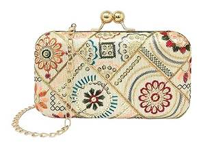 Handcrafted Embroidery Clutch Vibrant Indian Art Silk Embroidery Clutch Bag Beautiful Floral Pattern <b>unique</b> pattern at low price - Product Image 3