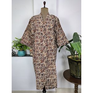 Bata de Casa Boho de Algodón Puro, Vestido de Verano con Estampado Indio Hecho a Mano, Diseño Paisley Persa, Rojo Beige, Talla King, Lujosa, Suave, para Playa, Vacaciones, Yate - Product Image 6