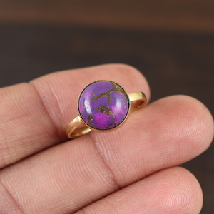 Bague de bijoux de mariage en argent sterling 925 avec monture de pierres précieuses turquoise en cuivre violet naturel plaqué or élégante pour les fêtes - Product Image 1