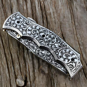 มีดพับเก็บได้ทำด้วยมือทำจากเหล็ก D2งานตามสั่งมีดแกะสลัก3D พร้อมปลอกหนังแบบทำด้วยตัวเองเกรดดีไอวายแบบสั่งทำ - Product Image 5