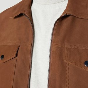 <b>Men's</b> <b>Brown</b> <b>Suede</b> Zipper <b>Jacket</b> Casual Turn-down Collar Pockets Regular Fit Autumn Wear - Product Image 6