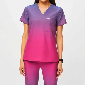 Customized Women's Hospital Uniforms Gradient Color Nursing Scrubs Suit with Sublimation Joggers & <b>Accessories</b> - Product Image 2