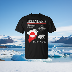 Camiseta Greenland Adventure con diseño de bandera y oso, estampado de mapa de latitud norte de 6610', ropa unisex - Product Image 3