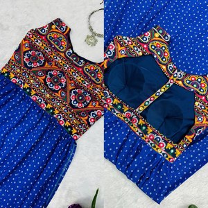 Navratri Special Designer Blue Georgette <b>Kurti</b> with Embroidery Work Festive Indian Women's Party Wear - Product Image 4