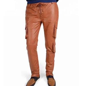 Venta caliente de los pantalones de cuero de los hombres de cintura alta ligero liso teñido recto de buena calidad bajo MOQ cuero genuino hecho Pakistán - Product Image 2
