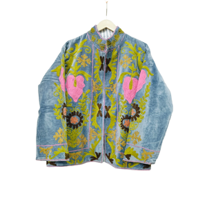 Chaqueta de terciopelo suzani, chaqueta reversible para mujer, chaqueta bomber de terciopelo de algodón para otoño e invierno, con diseño acolchado, logotipo personalizado, talla XL - Product Image 1