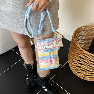 Crochet Cotton Fashion Phone Bag Cute Cherry Women's <b>Medium</b> Single Shoulder <b>Handbag</b> Urban Simplicity Portable - Product Image 4
