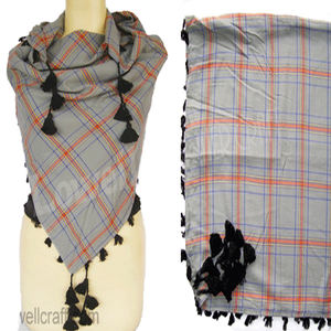 Écharpe carrée en coton sergé 100% tricotée à la main avec des glands super doux, style fil à crocheter d'été - Product Image 2