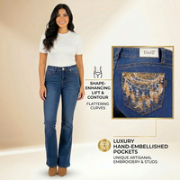 Jean évasé moulant très élastique pour femme, style Y2K, avec poche arrière imprimée, coupe slim, motif graphique, pantalon bootcut, streetwear