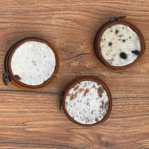 Monedero de piel de vaca auténtica, Cartera de mano elegante, monedero de cuero de forma redonda, estilo occidental, embrague Unisex, monedero - Product Image 3