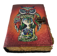 Journal en cuir véritable Colorful Owl Printed Book Of Shadows Witch Craft Journal Grimoire Magical Book With Lock Clasp Note Book