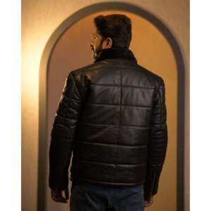 Chaqueta Clásica SF11 de Cuero Genuino, Chaqueta Informal de Invierno con Cierre de Cremallera y Característica Impermeable, Piel de Oveja Negra - Product Image 4