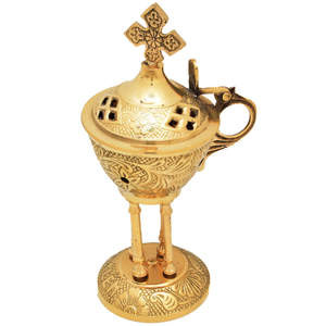 Embossed Solid Brass <b>Incense</b> Holder with Cross Religious Censer Burner for <b>Church</b> Altar Prayer Worship and Spiritual Decor Usage - Product Image 5