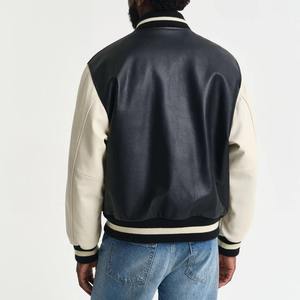 Veste universitaire en cuir pour homme sur mesure, logo brodé de la marque, doublure matelassée, fermeture éclair, col montant, manches contrastées, blouson bomber - Product Image 6