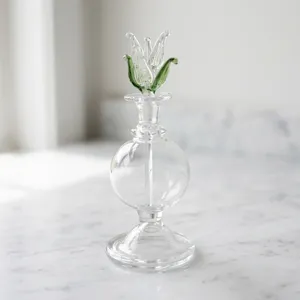 LW54 <b>Mini</b> ZAHEREEN Egyptian Folk Art Blown Handmade <b>Perfume</b> Bottle One-of-a-Kind Artisanal Glass Craft Rose Lid Souvenir - Product Image 4