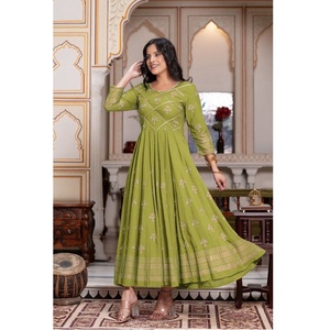 New Latest Maruti Fashion Designer Anarkali Women's 14Kg Rayon Foil Printed Wedding Party Festival Wear <b>Kurti</b> - Product Image 1