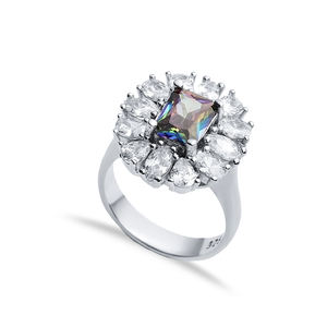 Rectángulo místico Topacio CZ piedra racimo anillo turco hecho a mano venta al por mayor 925 joyería de plata esterlina - Product Image 1