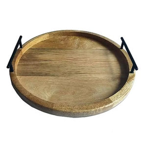 Raayan International-Bandeja decorativa de madera redonda hecha a mano, multiusos, diseño personalizado, modelo - Product Image 1