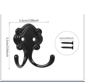 <b>Wall</b> Coat <b>Hooks</b> Heavy Duty Black Metal <b>Hooks</b> <b>Wall</b> Mounted With Screws Double Robe Coats <b>Hook</b> for Hanging Coat Towel <b>Key</b> & Bags - Product Image 2