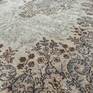 พรมวินเทจ ขนาด 5.3x9.1 ฟุต สีน้ำตาลเทา ลายตารางหมากรุก ทำจากขนสัตว์ พรมตุรกี - Product Image 5