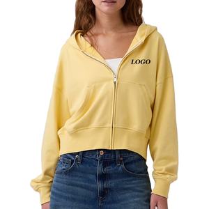 <b>Women</b> Lounge Ready <b>Fleece</b> Hooded <b>Top</b> With Zip Up Closure And Ribbed Hem <b>For</b> Winter Trendy Streetwear Design With Logo And Pocket - Product Image 1