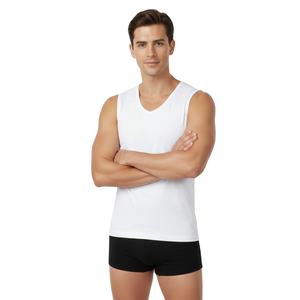 Ropa interior de mezcla de LICRA de bambú personalizada para hombre, modal a prueba de sudor, camiseta interior barata de alta calidad, ajuste Regular V Nec - Product Image 3