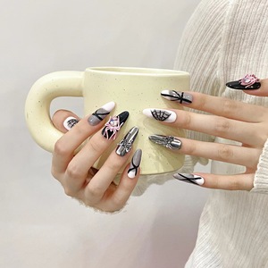 <span class=keywords><strong>Uñas</strong></span> postizas pintadas a mano artificiales de araña rosa <span class=keywords><strong>y</strong></span> estilo dulce <span class=keywords><strong>y</strong></span> fresco en blanco <span class=keywords><strong>y</strong></span> negro personalizadas avanzadas - Product Image 5