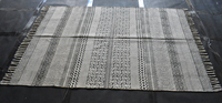 Handmade Black White Cotton Area Rug Tribal Block Print Carpet Boho Flat Weave Living Room Floor Rug
