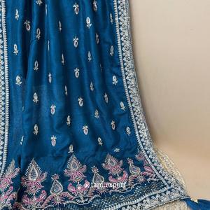 Tissu traditionnel Vichita pour filles Style à carreaux brodé lourd Dupatta broderie fantaisie tricoté tissé vêtements de travail mémoire - Product Image 3