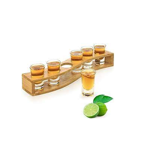 Plateau de service en verre à vin en bois avec support en verre naturel Plateaux de service de petit-déjeuner antiques avec utilisation d'articles de fête - Product Image 6