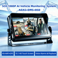Cámara para Vehículos con IA de 10.1 Pulgadas y 5 Canales, DVR 4G, 1080P, DMS, ADAS, BSD, Pantalla Táctil, Anti Fatiga, Prevención de Colisiones para Camiones