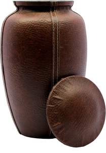 Cremation Urn Memorial for Human <b>Ashes</b> Funeral Urn Container Jar <b>Pot</b> Brown Leather Finished - Product Image 6