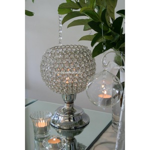 Candelabros plateados de elegancia brillante con cuentas de Metal y cristal de lujo para decoración de mesa y centros de mesa para eventos de boda - Product Image 3